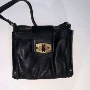 Black Leather Crossbody Purse with Gold Hooks